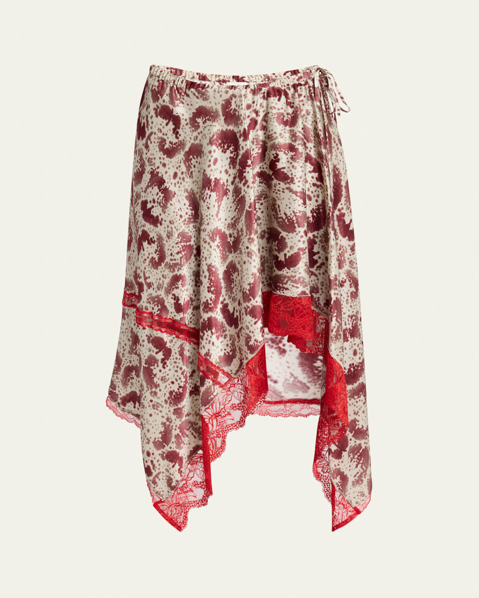 Shake Printed Lace-Trim Handkerchief Silk Skirt